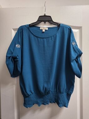 MICHAEL Michael Kors Teal Short-Sleeve Smocked-Hem Top